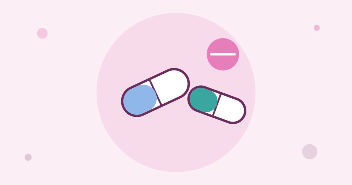 Illustratie van twee capsules en een pil: antibiotica en anticonceptie
