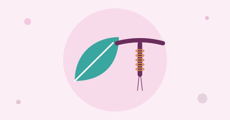 Illustratie van een blad en een koperspiraaltje: hormoonvrije anticonceptie
