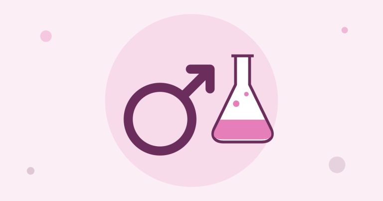 Illustratie van het mannensymbool en een reageerbuis: onderzoek naar anticonceptie voor de man