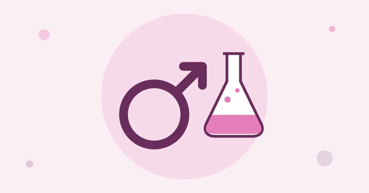 Illustratie van het mannensymbool en een reageerbuis: onderzoek naar anticonceptie voor de man
