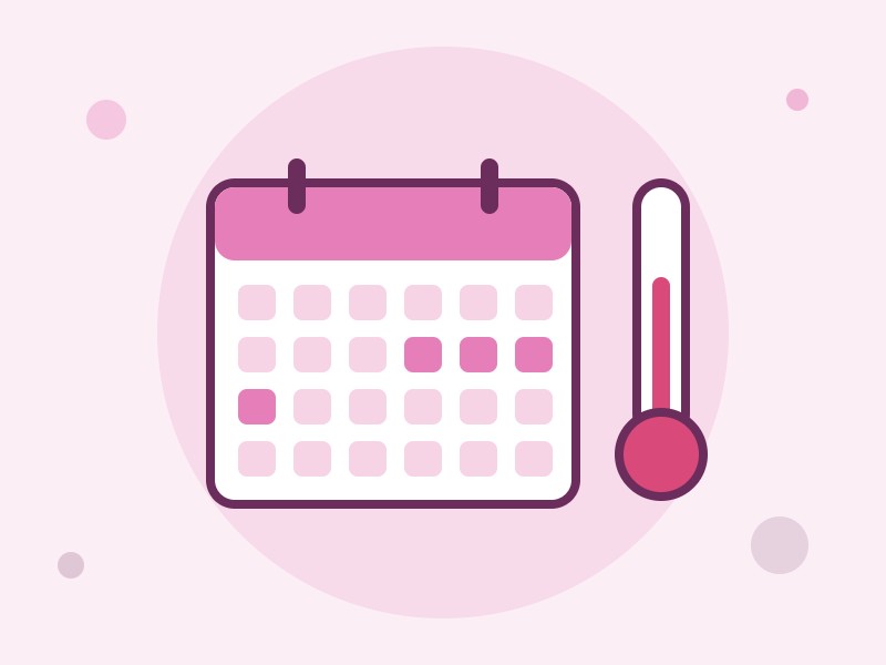 Illustratie van een kalender met vruchtbare dagen en een thermometer