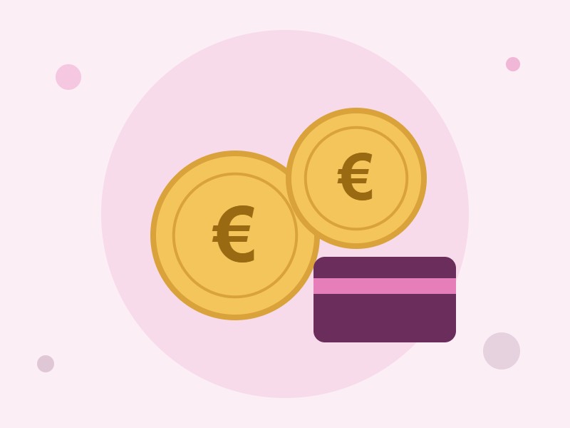 Illustratie van euromunten en een bankpas: vergoeding van anticonceptie